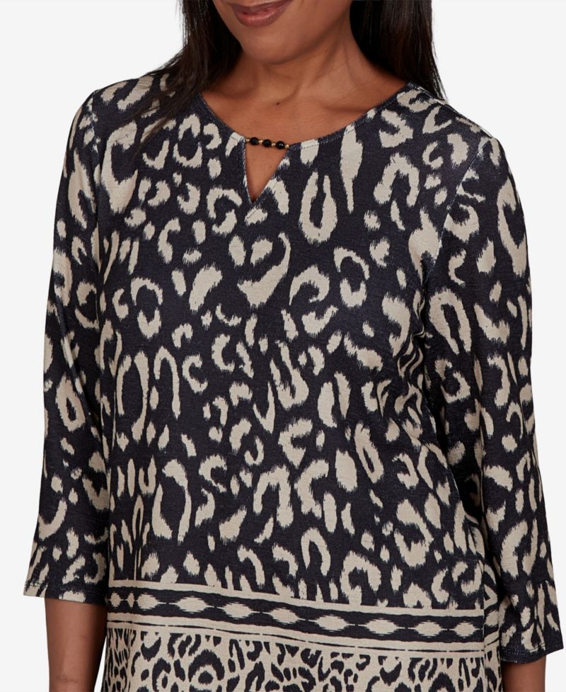 Women's Travel Advisory Animal Print Split Neck Knit Top