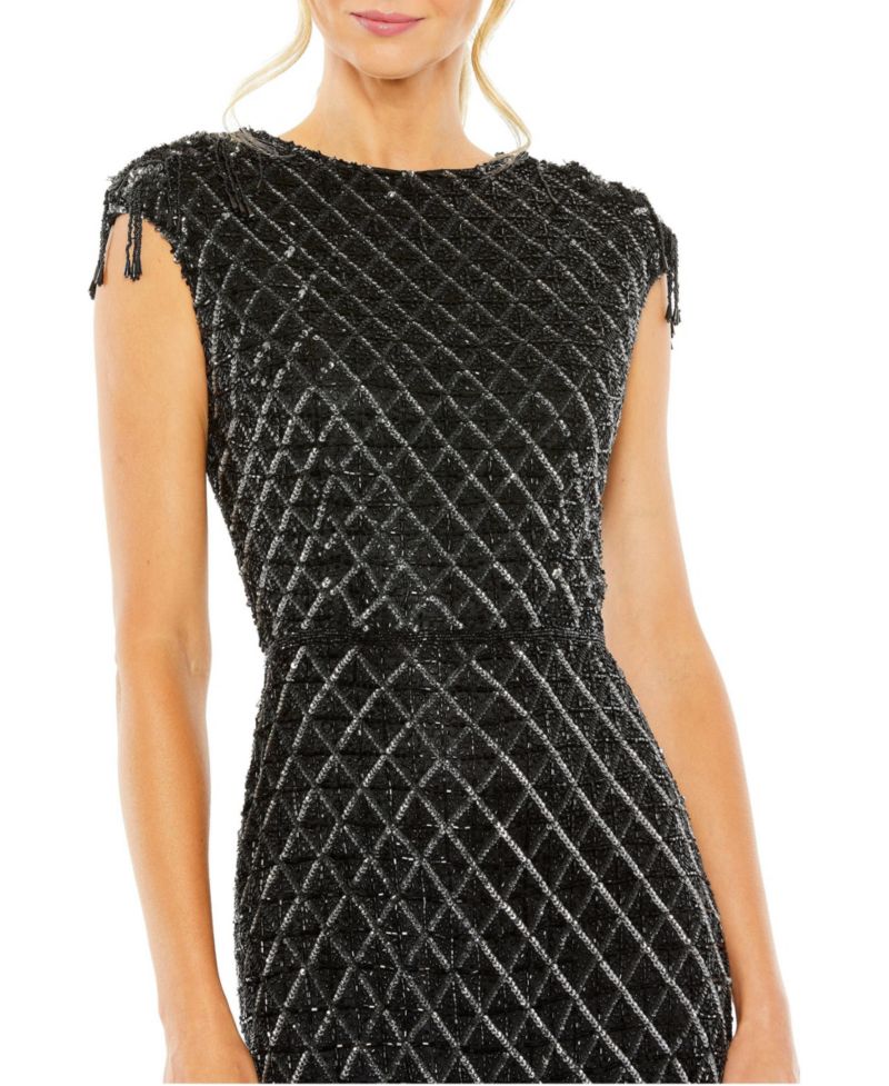 Women's High Neck Dress w/ Crystal Fringe Detail