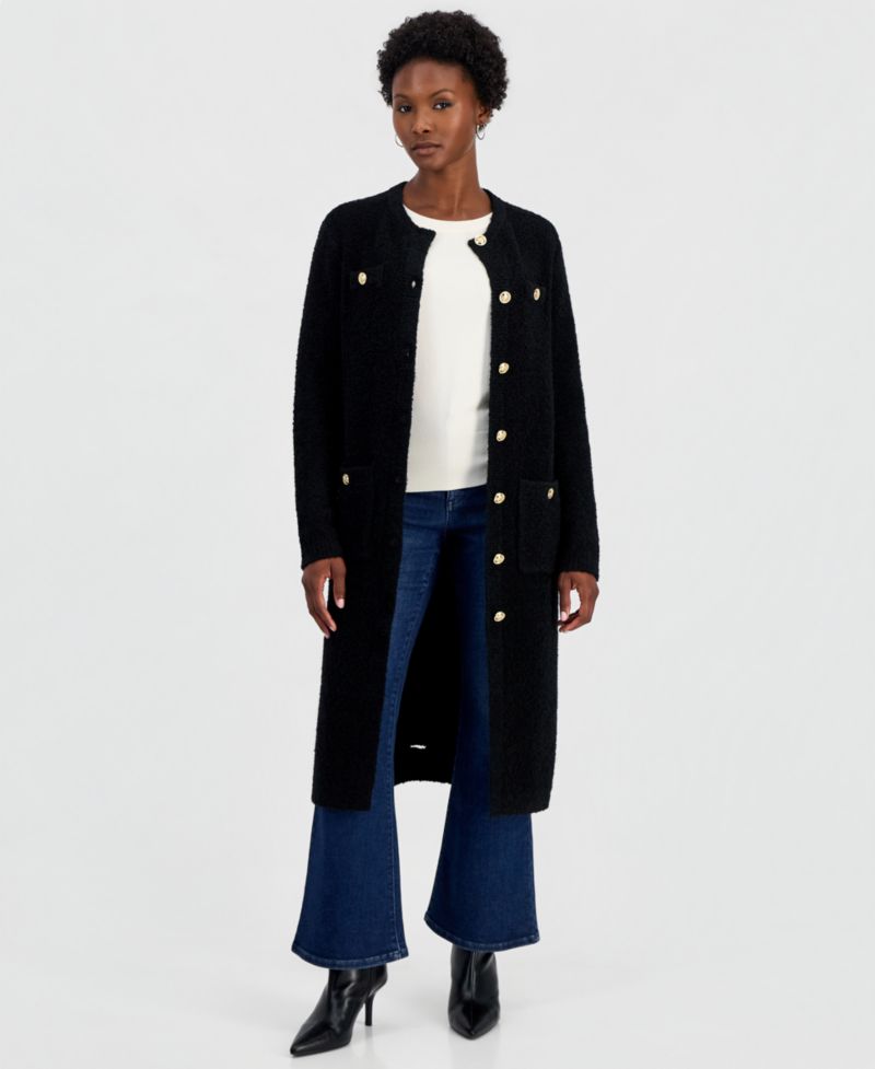 Petite Long Boucl&eacute; Duster Cardigan