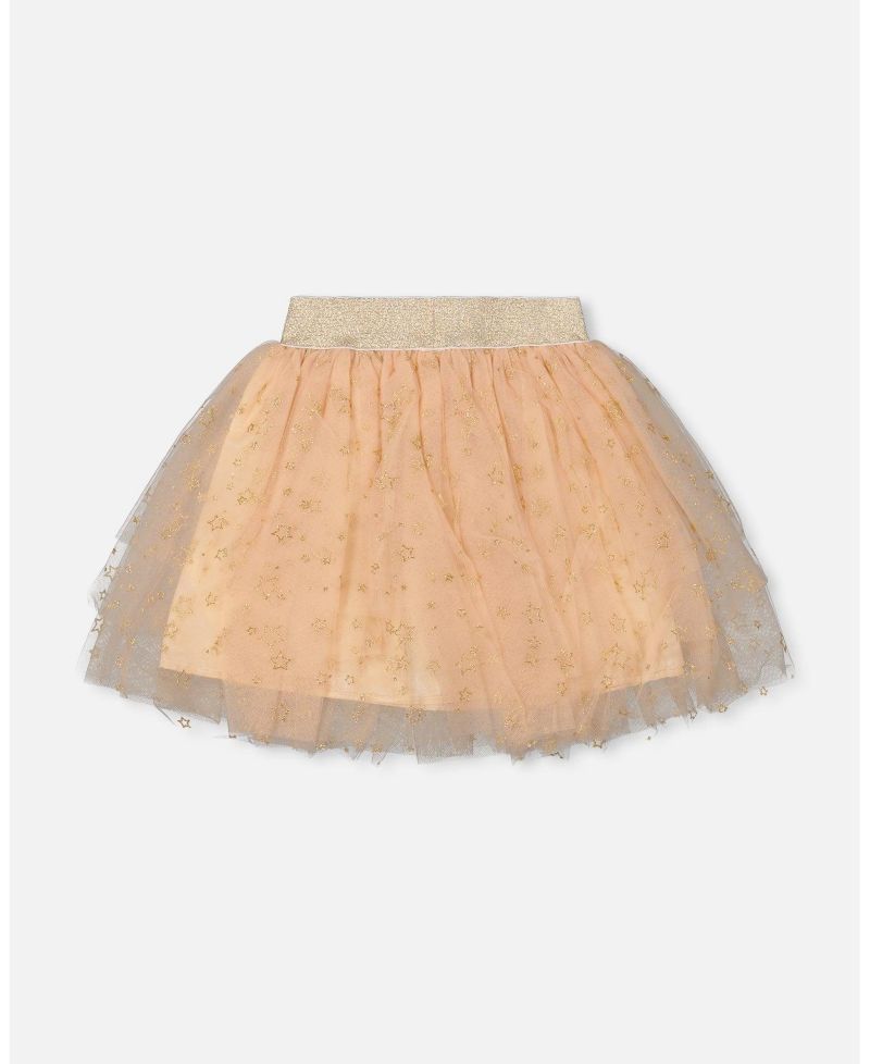 Girl Multi Layer Glittering Mesh Skirt Beige - Child