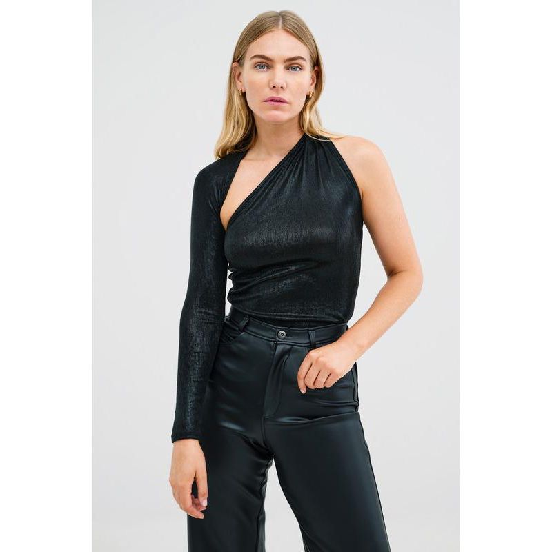 Women's Manhattan Metallic One-Shoulder Open-Back Long-Sleeve Top
