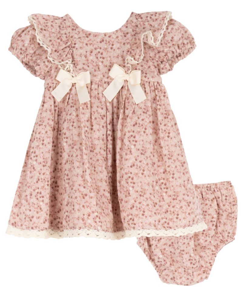 Baby Girls' Printed Cotton Voile Puff Sleeve Dress and Diaper Cover, 2-Piece Set