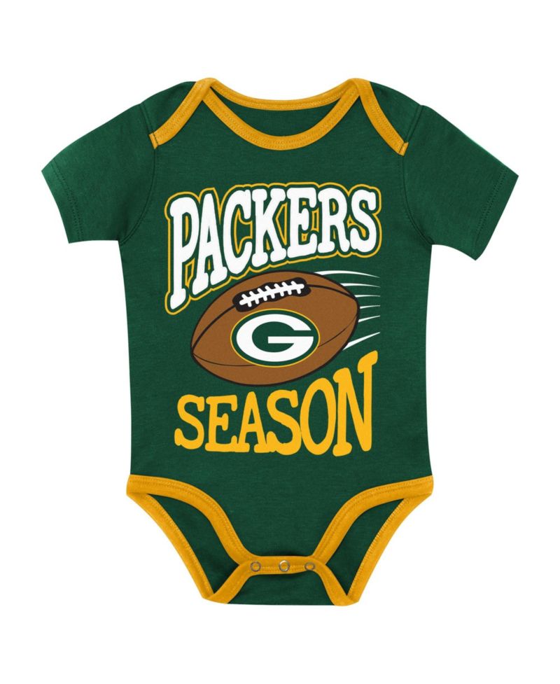 Baby Boys' and Girls' Green Bay Packers First Round Pick Screen-print Graphics 3-Piece Bodysuits, 3-Pack