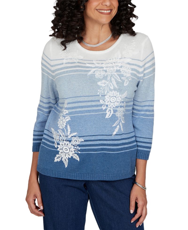 Women's 3/4-Sleeve Stripe Crewneck Pullover