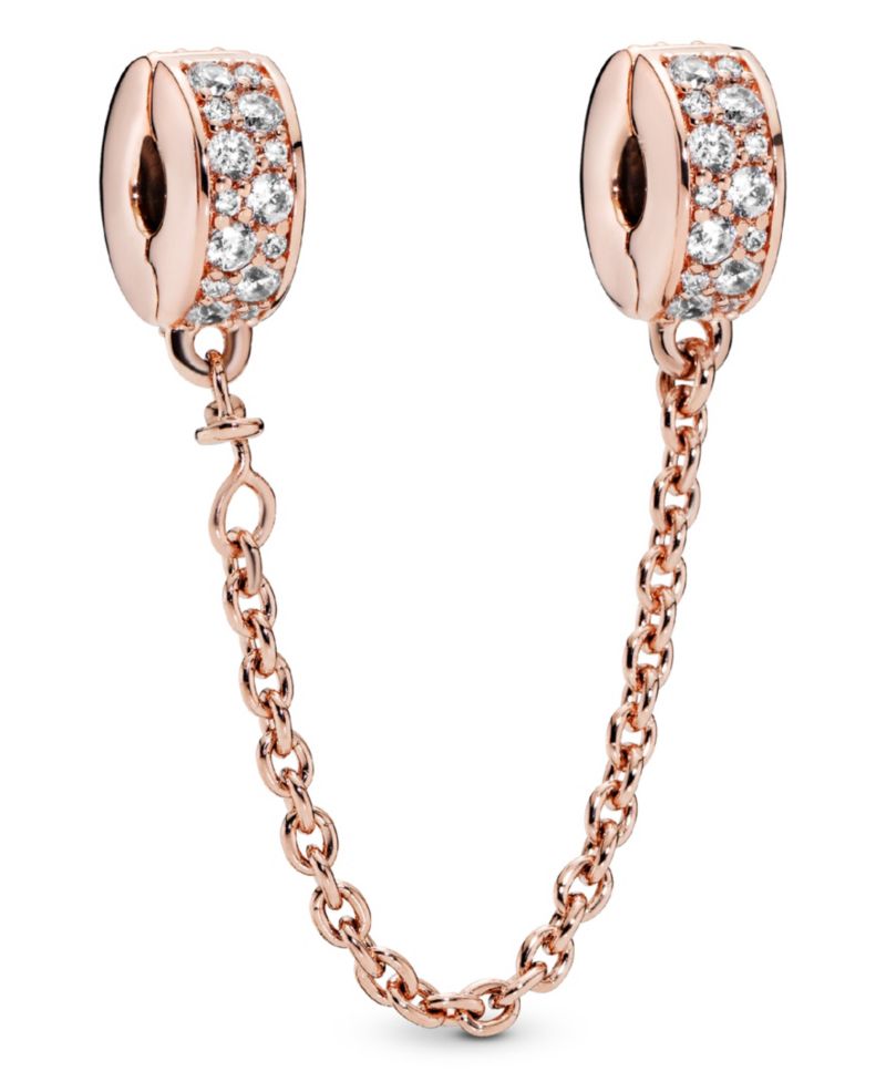 Sterling Silver Clear Pave Safety Chain Clip Charm