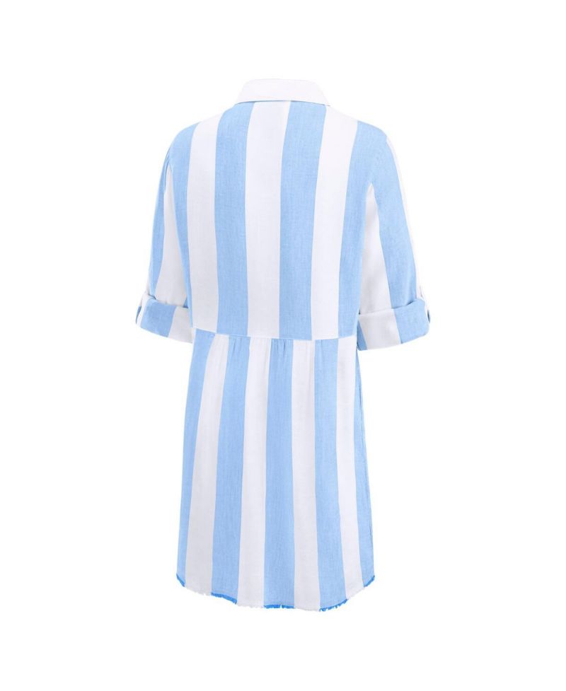 Women's Blue Chicago Cubs Rugby Beach Boyfriend Full-Button Top