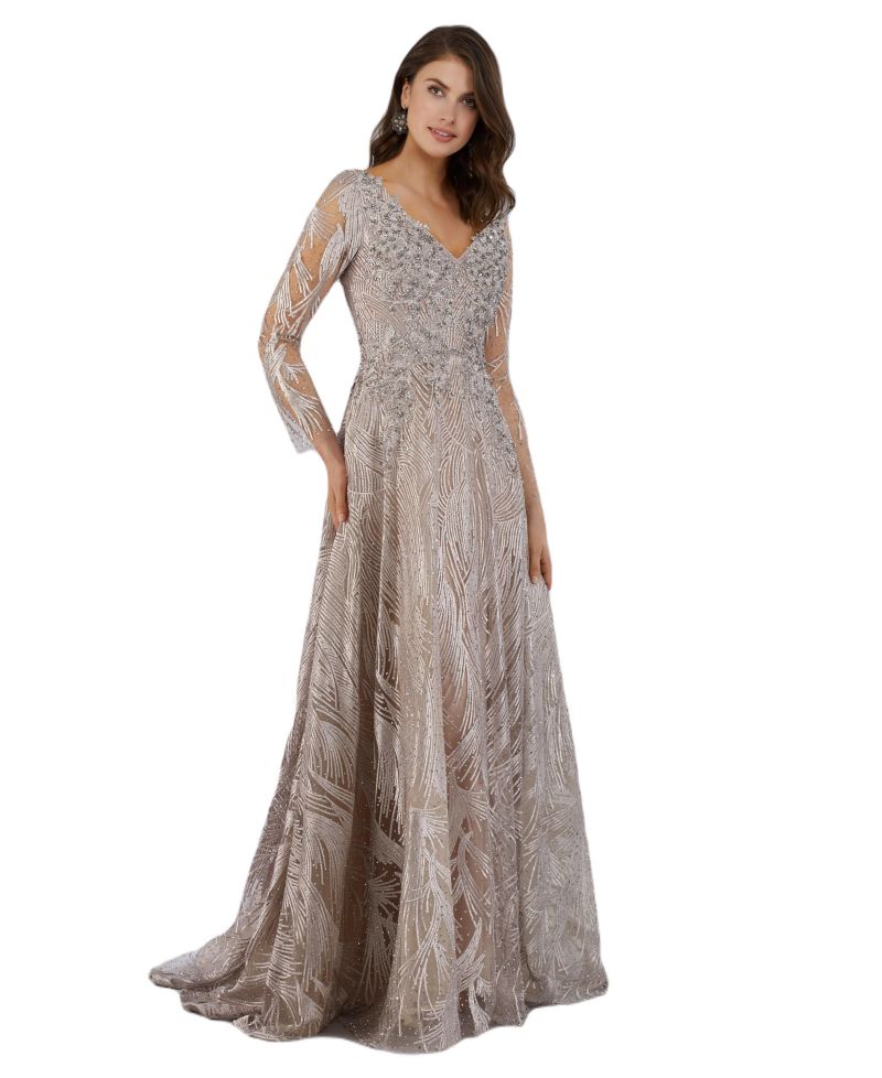 Women's Long Sleeves Beaded Ballgown