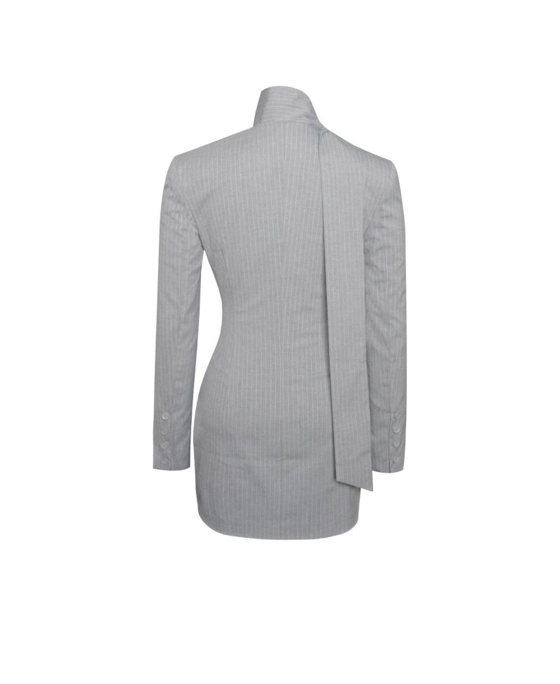 Women's Tahlia Deep V Pinstripes Gray Blazer Dress with scarf collar