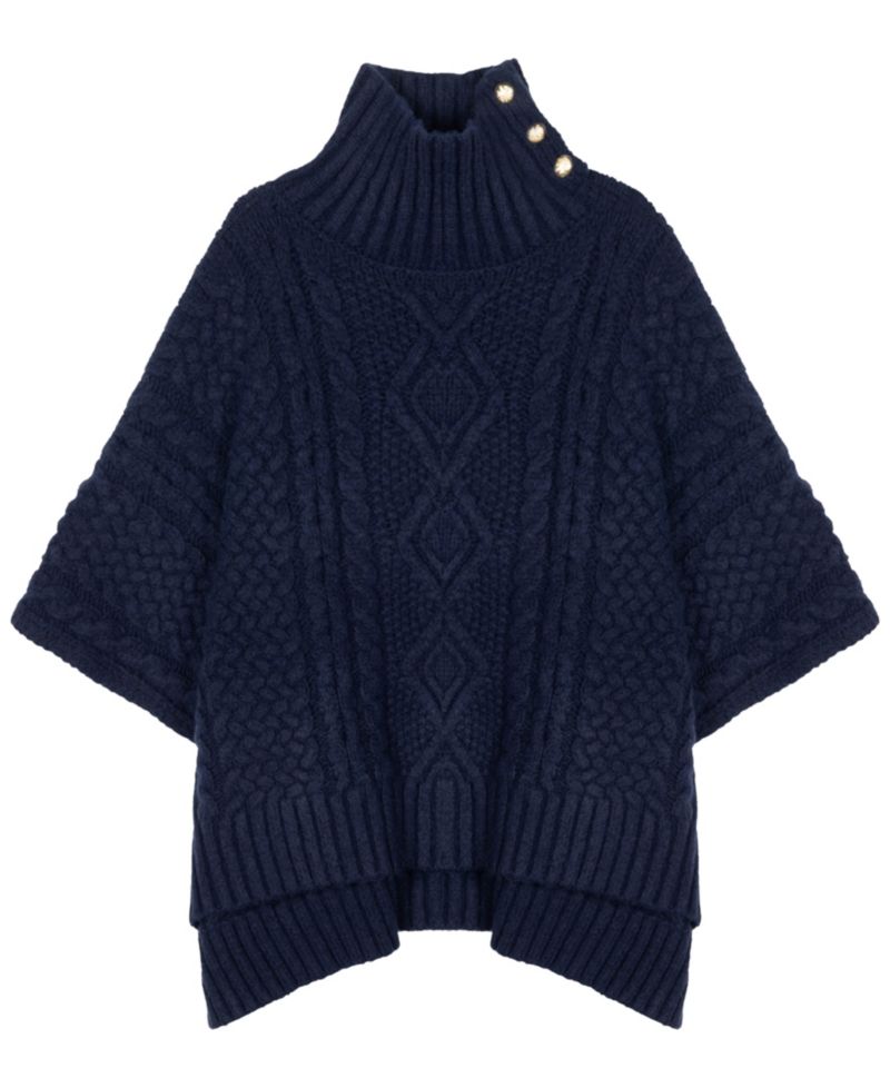Cable-Knit Button Accent Poncho