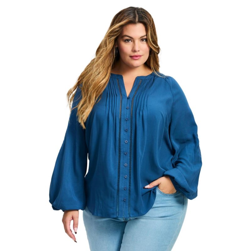 Women's Plus Size Gabby Embroidered Pintuck Shirt
