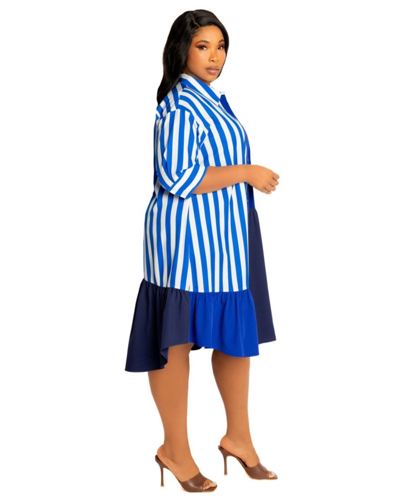 Women's Plus Size Mixed Stripe Shirt Dress