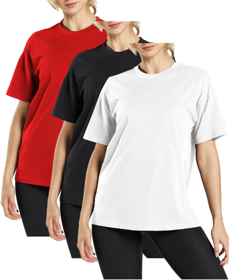 Women's Loose Fit Short Sleeve Crew Neck Solid Tee- 3 Pack