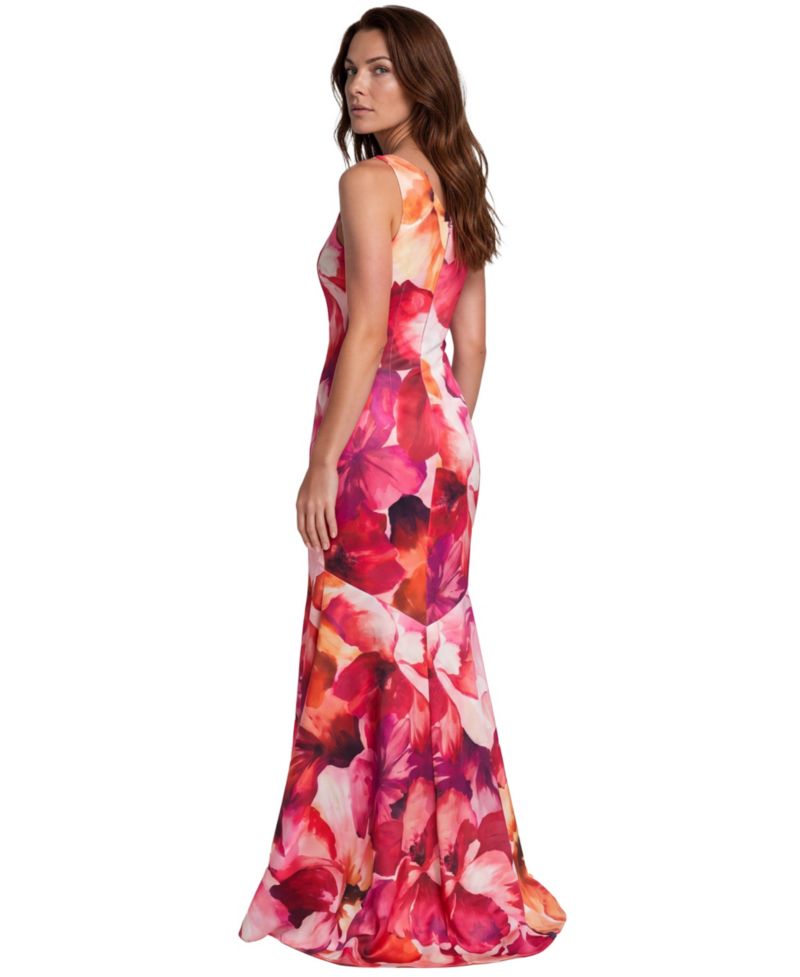 Women's Floral One-Shoulder Scuba Gown