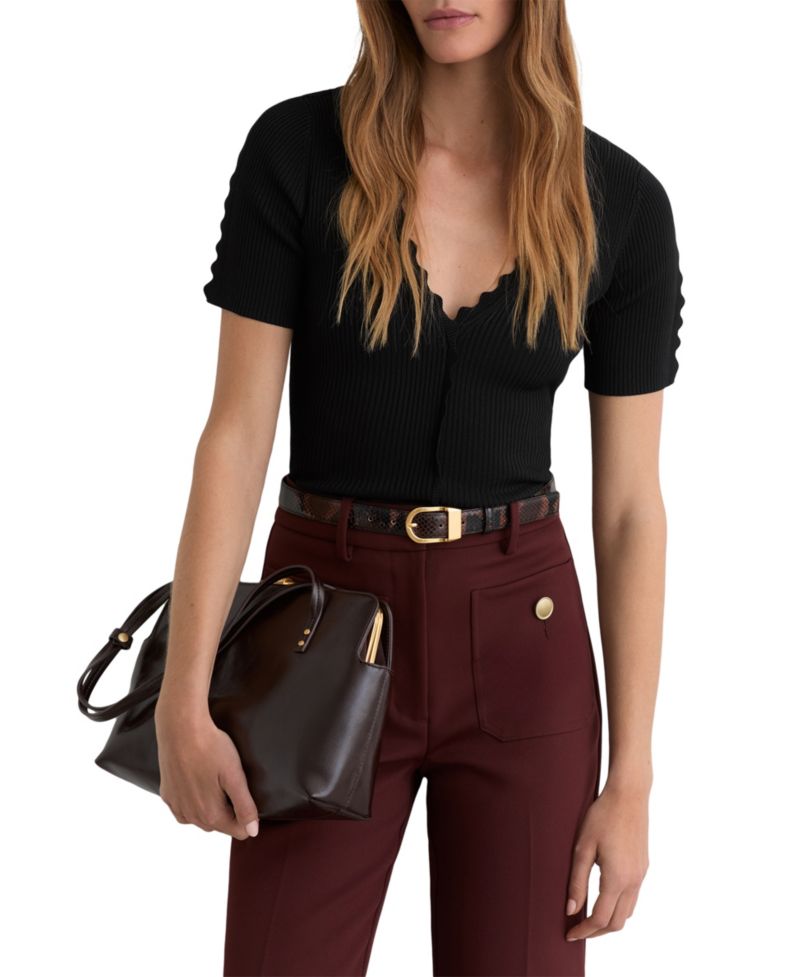 Women's Marcy Scallop-Trim Rib-Knit V-Neck Sweater