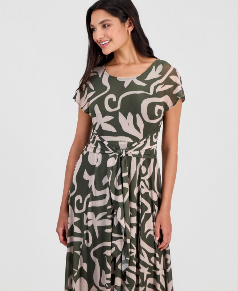 Women's Printed Tie-Front Dolman-Sleeve Dress