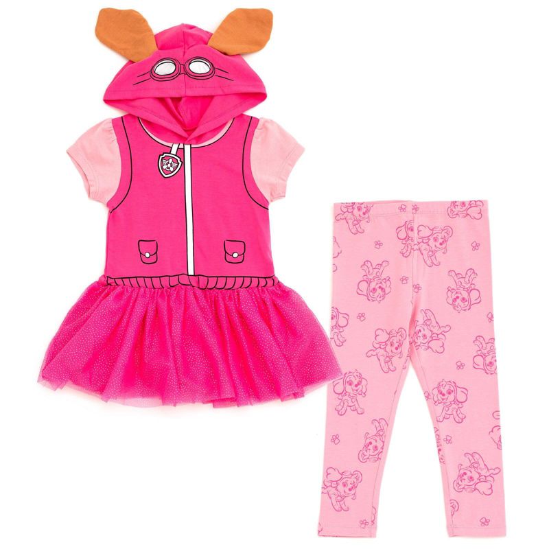 Little Girls (6-8) Hooded Cosplay T-Shirt Dress and Leggings Outfit Set