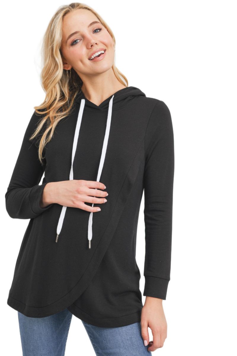 Maternity Crossover Drawstring Nursing Hoodie