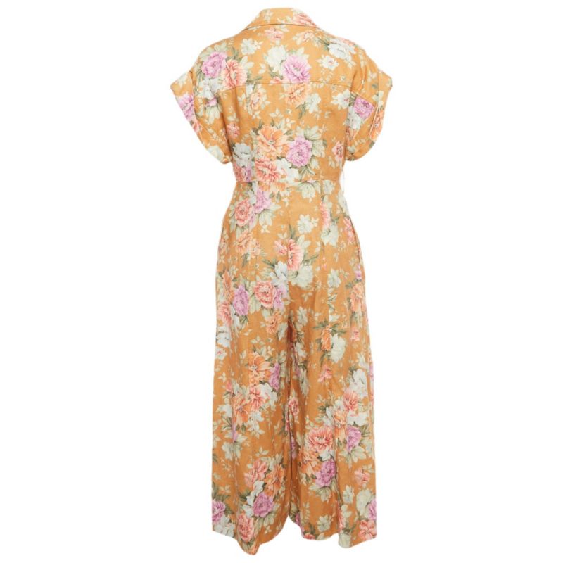 Women's Brown Floral Print Linen Jumpsuit