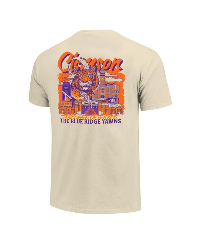 Men's Natural Clemson Tigers Comfort Colors Hand-Drawn Campus Stack T-Shirt