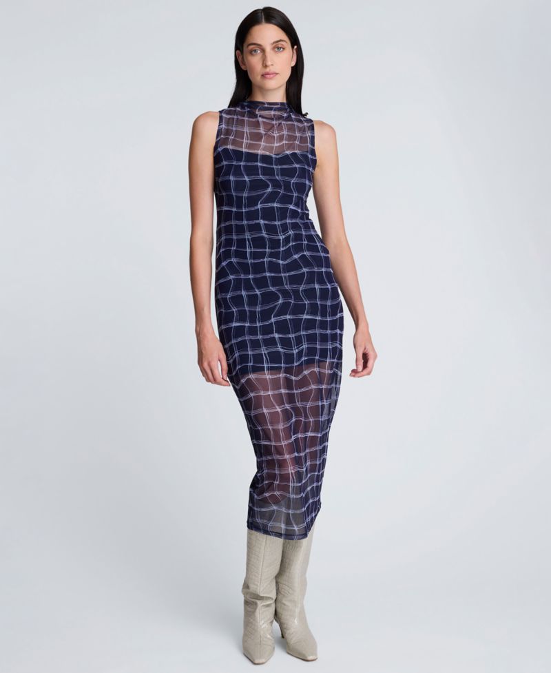 Women's High Neck Mesh Midi Dress