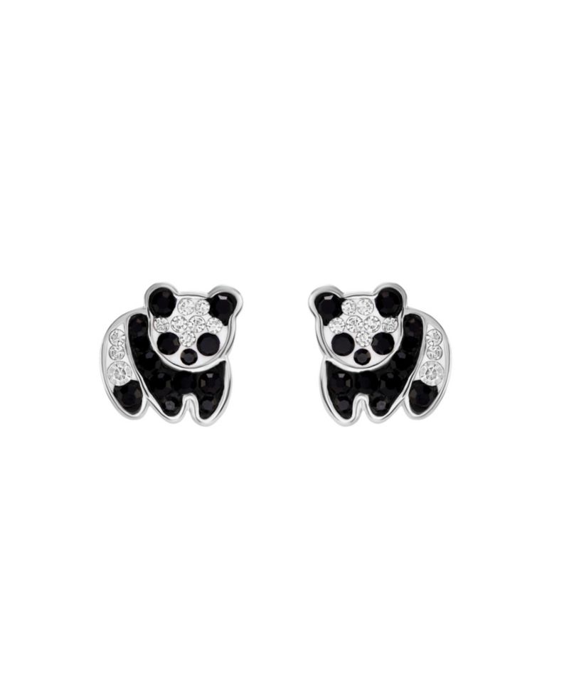 Sterling Silver Crystal Pave Panda Stud Earrings