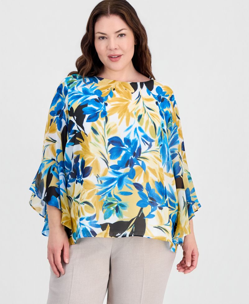 Plus Size Printed Ruffled-Sleeve Blouse