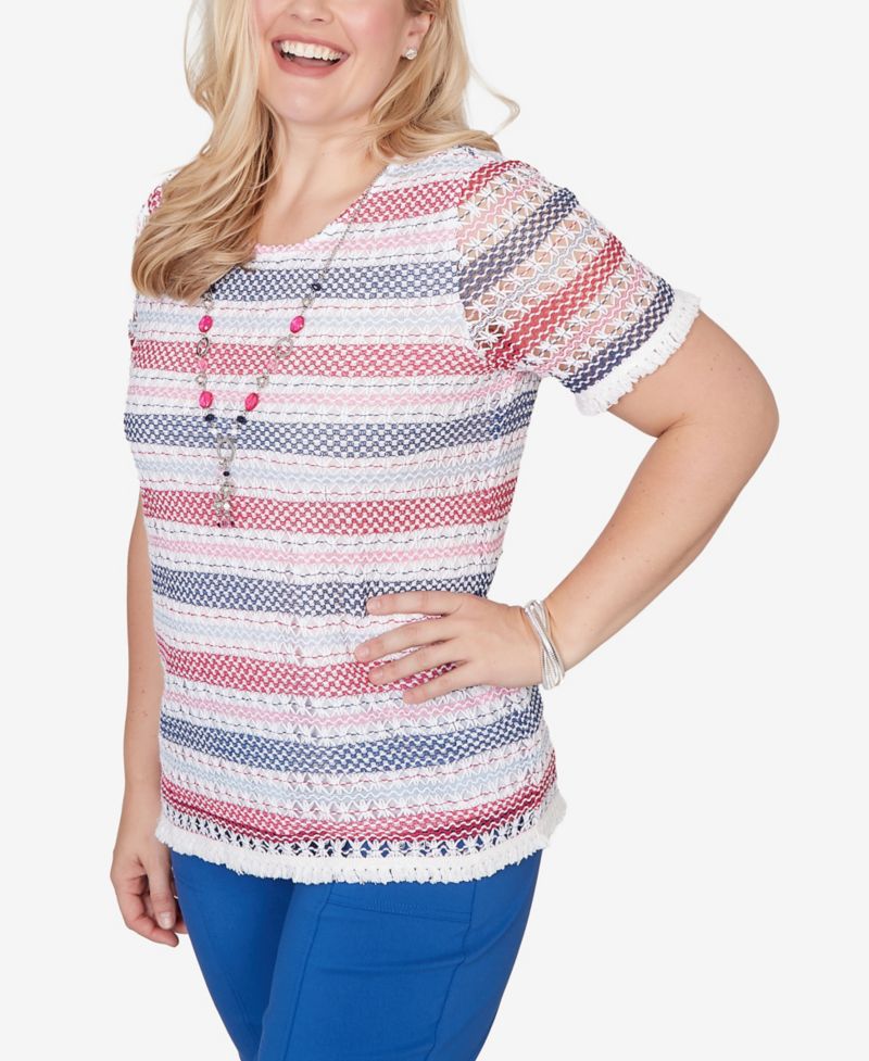 Petite The Royal Treatment Biadere Fringe Textured T-Shirt with Necklace