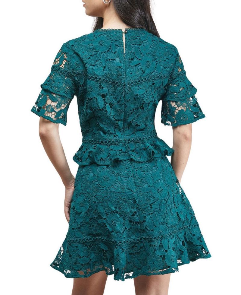 Women's Lace Trim Detail Frill Sleeve Mini Dress