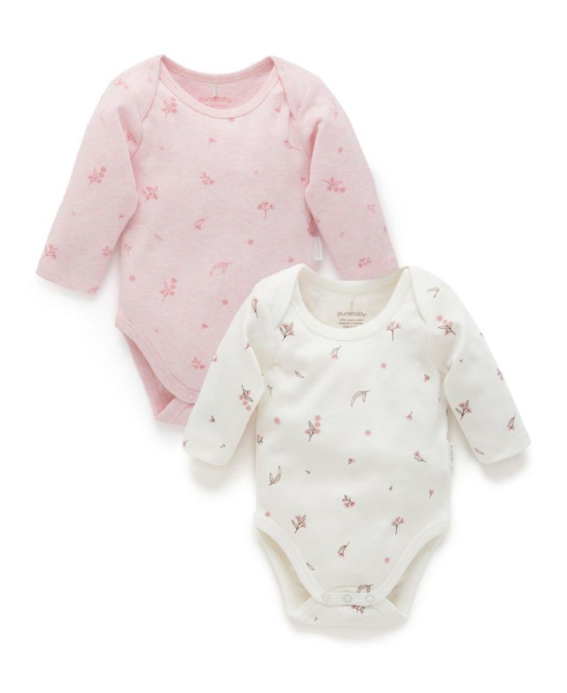 Baby Girls Easy Neck L/S Bodysuit 2 pack