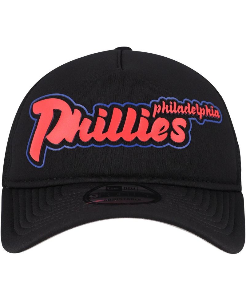 Men's Black Philadelphia Phillies Retro Bold A-Frame Trucker 9FORTY Adjustable Hat