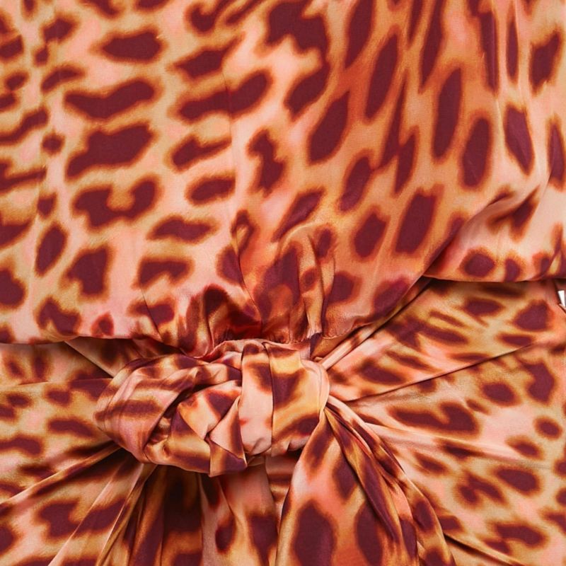 Women's Brown Leopard Print Silk Tie-Up Jumpsuit