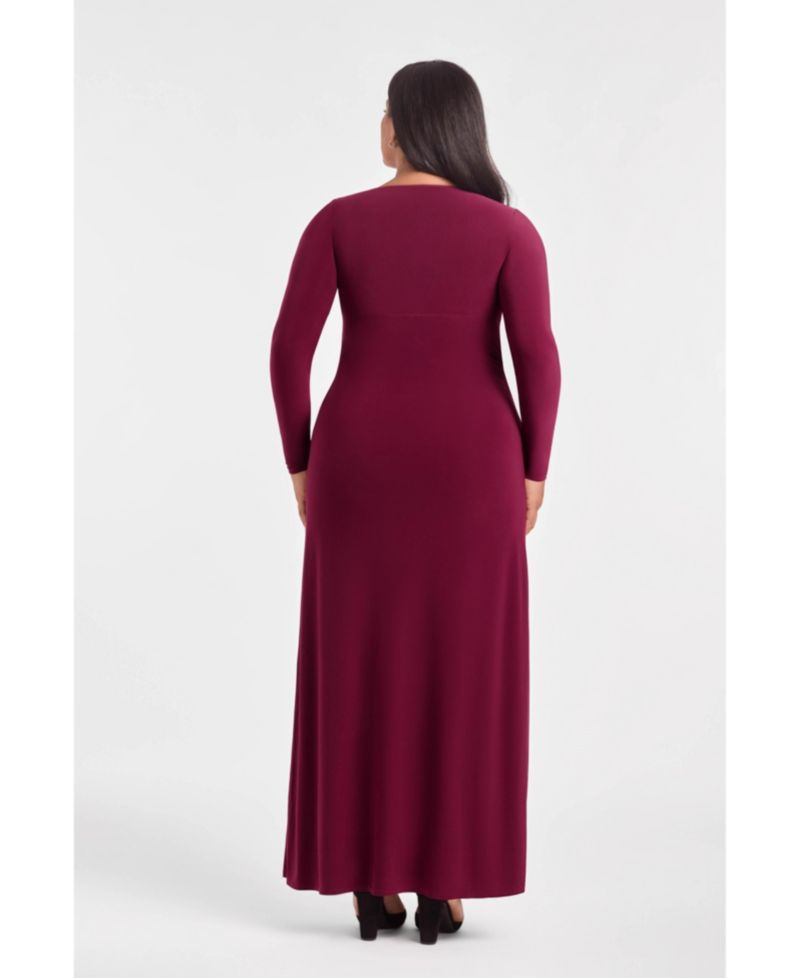 Women's Sculpting Shapewear Shirred V-Neck Long Sleeve Solid Maxi Dress
