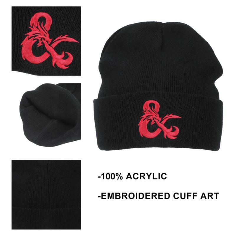 Men's Dungeons and Dragons Ampersand Logo Embroidery Black Acrylic Knit Cuff Beanie