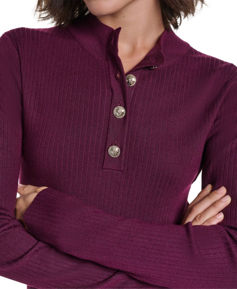 Women's Mock Neck Midi Button Front Sweater Dress