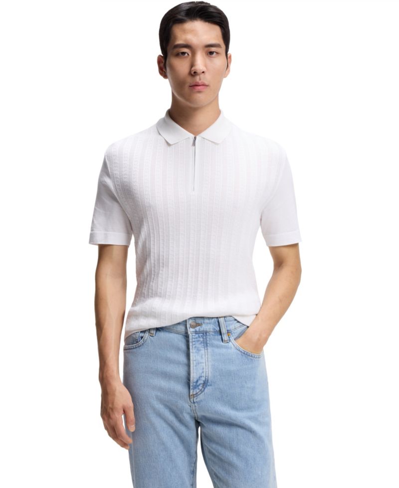 Men's Cotton-Silk Zip-Neck Polo Shirt