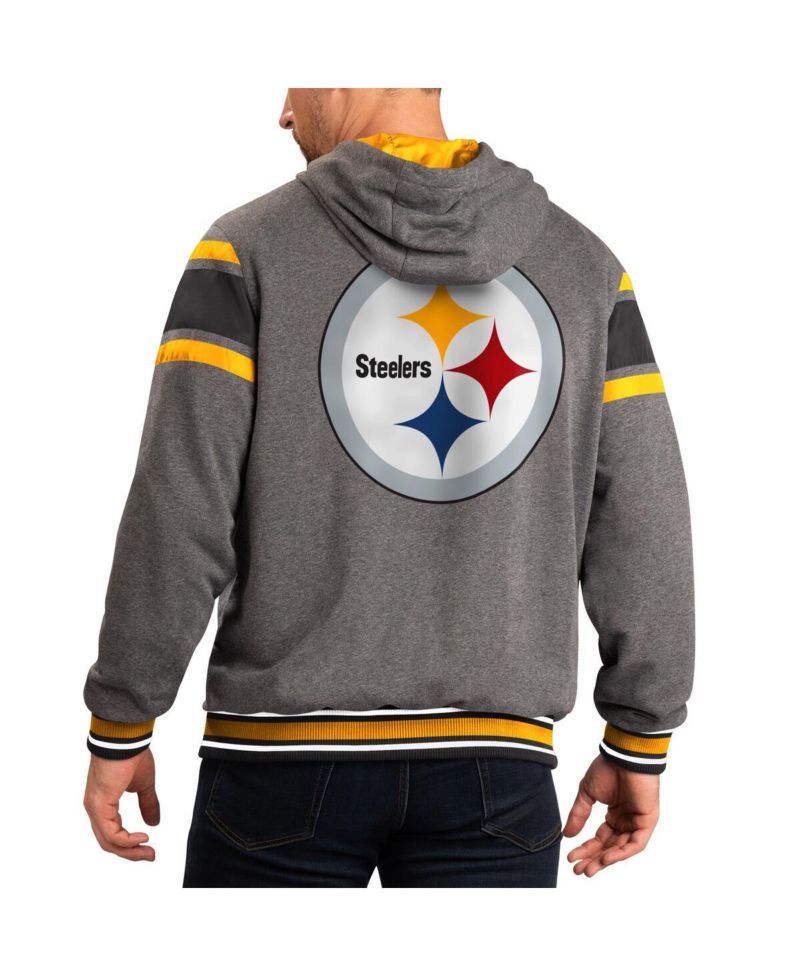 Men's Black, Gray Pittsburgh Steelers Extreme Full Back Reversible Hoodie Full-Zip Jacket