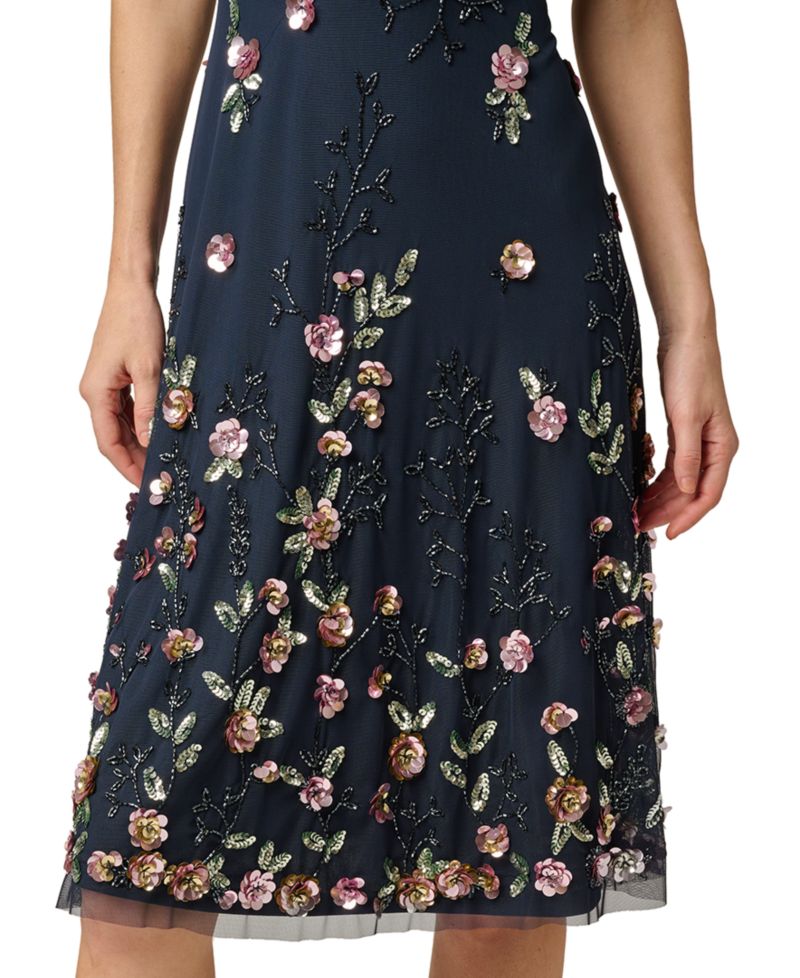 Women's Beaded Mesh Midi Sequin Dress