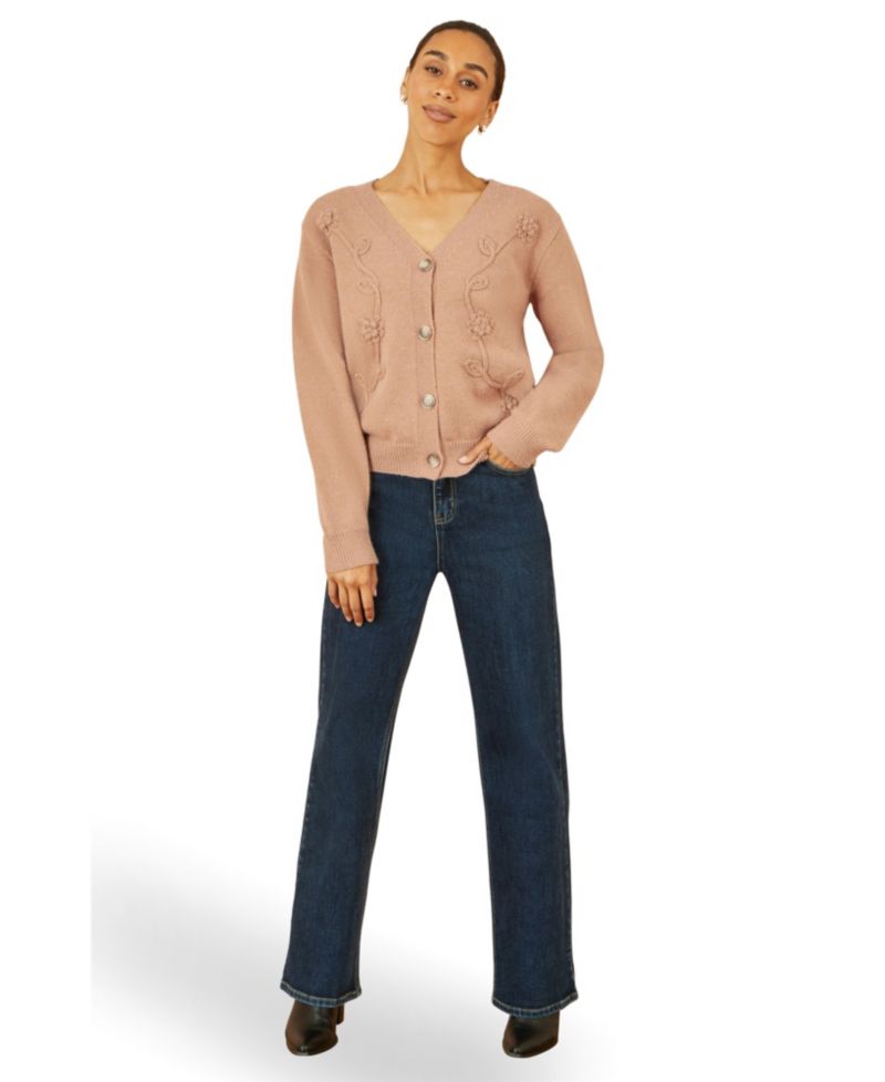 Women's Floral Embroidered Relaxed Fit Cardigan