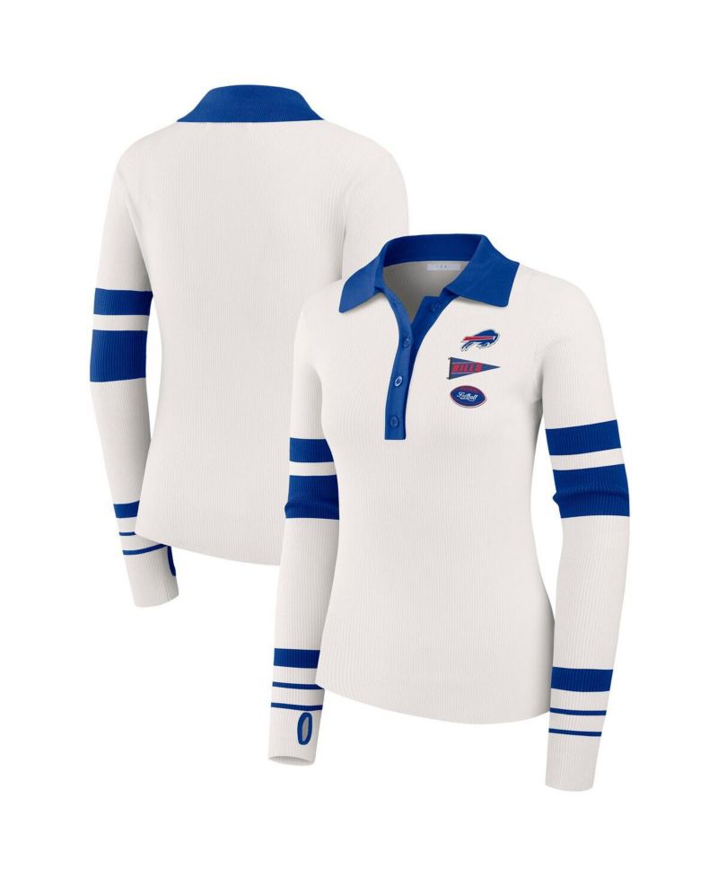 Women's White Buffalo Bills Ribbed Henley Sweater