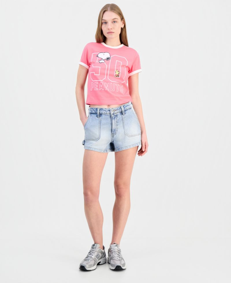 Juniors' Elastic Back Carpenter Shorts
