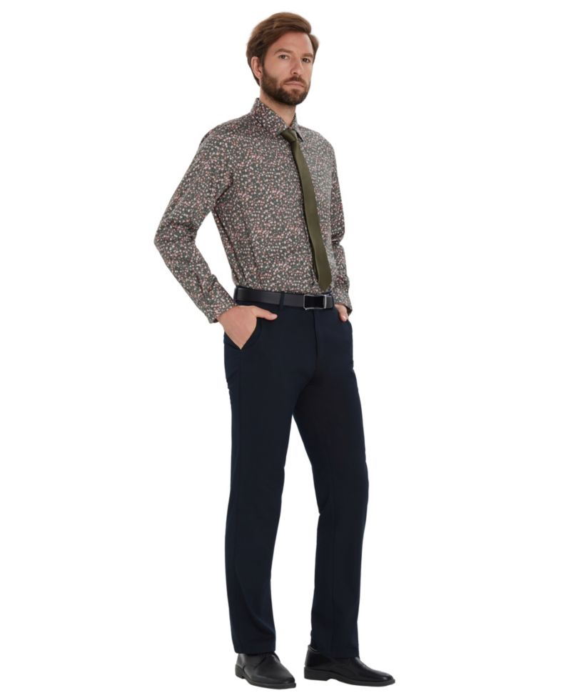 Men's Front Floral Print Dress Shirt