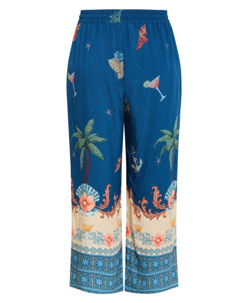Women's Plus Size Tia Sea Print Wide Leg Pant
