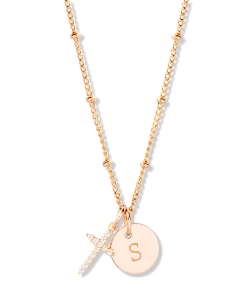 "14k Gold" Josephine Initial Cross Pendant