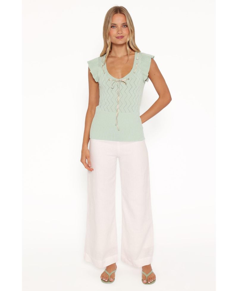 Women's Tucker Pointelle Scoop Neck Tie-Front Sleeveless Top
