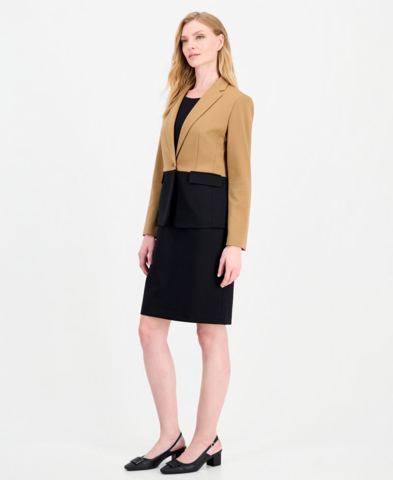 Women's Colorblock One-Button Peplum Jacket and Dress, 2-Piece Set