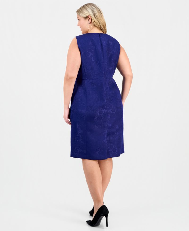 Plus Size Floral-Jacquard Topper & Sheath 2 Piece Dress Suit