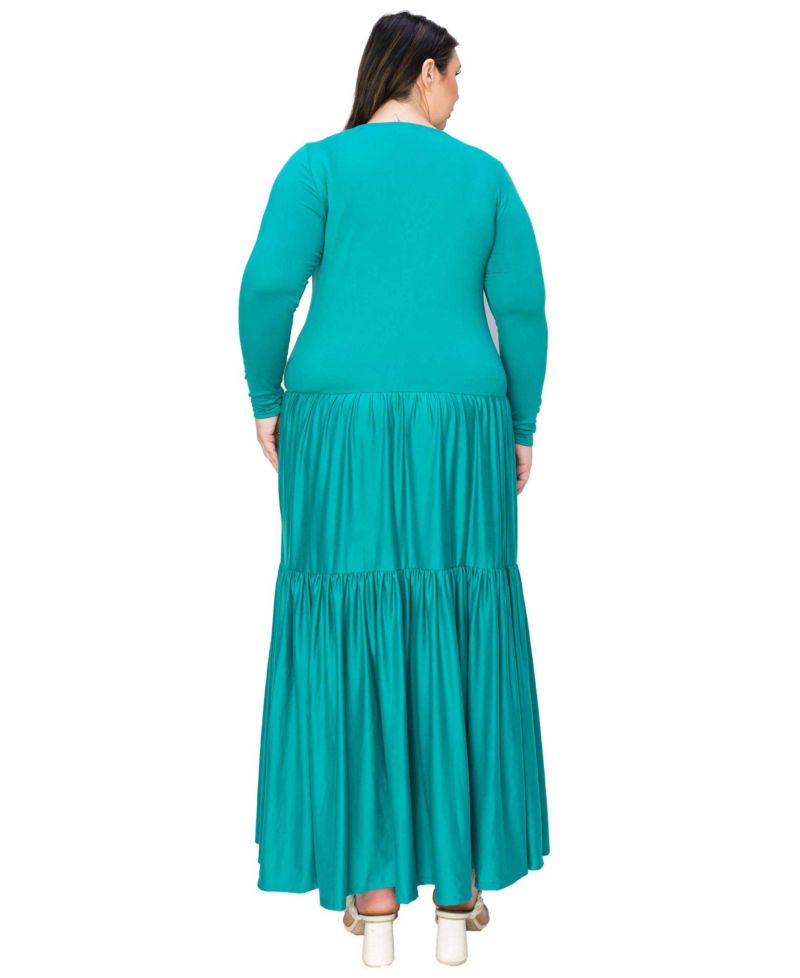 Plus Size Tiered Maxi Dress with Long Sleeves