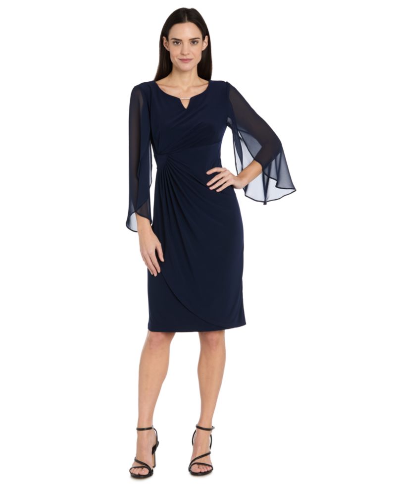 Women's Chiffon Sleeve Wedding Guest V-Neck Dress