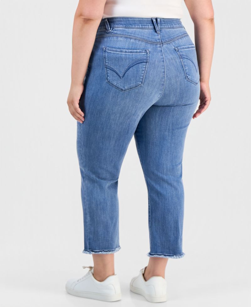Plus Size High-Waisted Straight-Leg Frayed-Hem Jeans