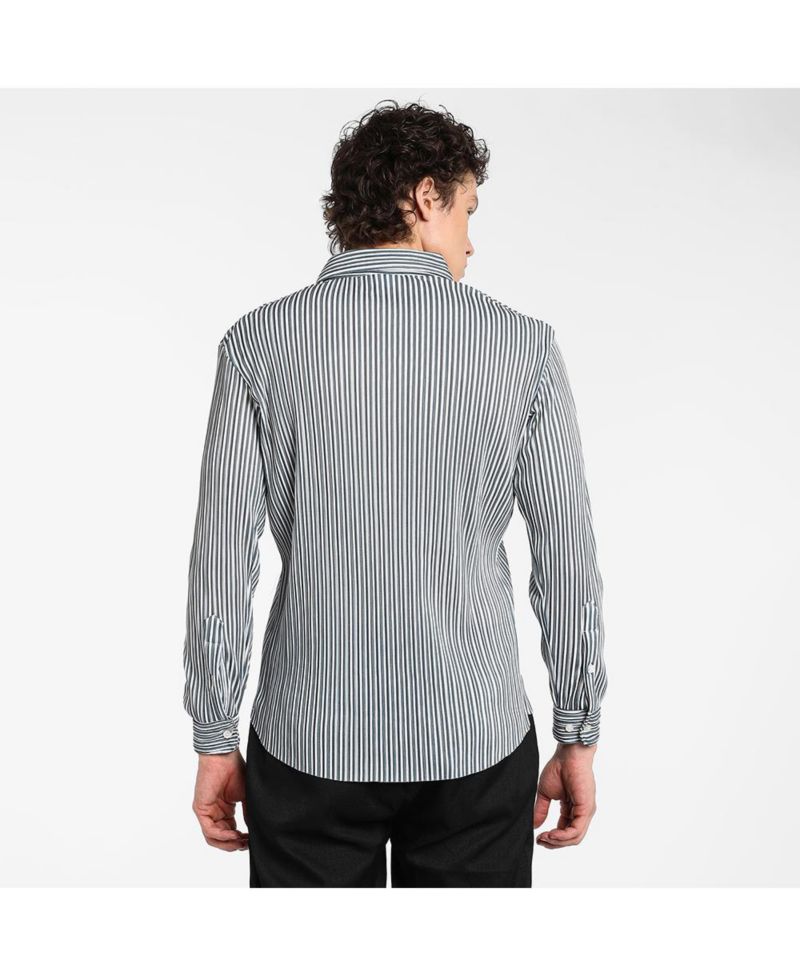Men's Midnight Black and Powder White Pleat-Creased Shirt